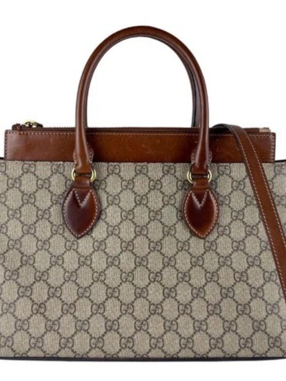 Auth GUCCI GG Supreme Shoulder Bag Handbag Brown PVC/Leather/Goldtone - z8636